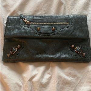 Balenciaga Leather City Clutch -Emerald/Dark Green